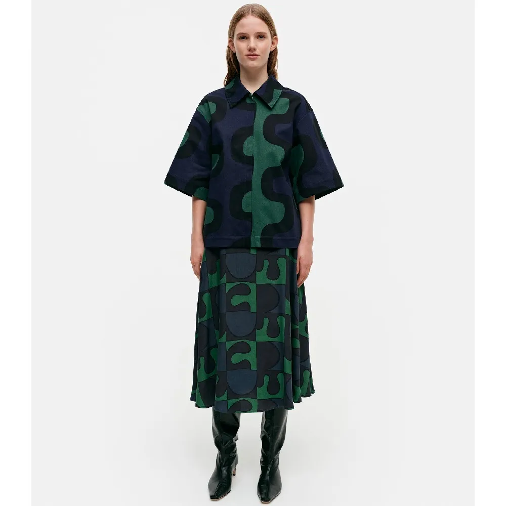 marimekko  |Casual Style Cotton Short Sleeves Office Style Elegant Style