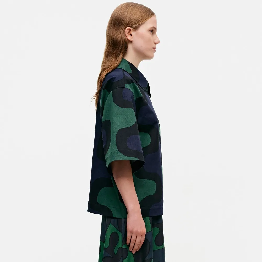 marimekko  |Casual Style Cotton Short Sleeves Office Style Elegant Style