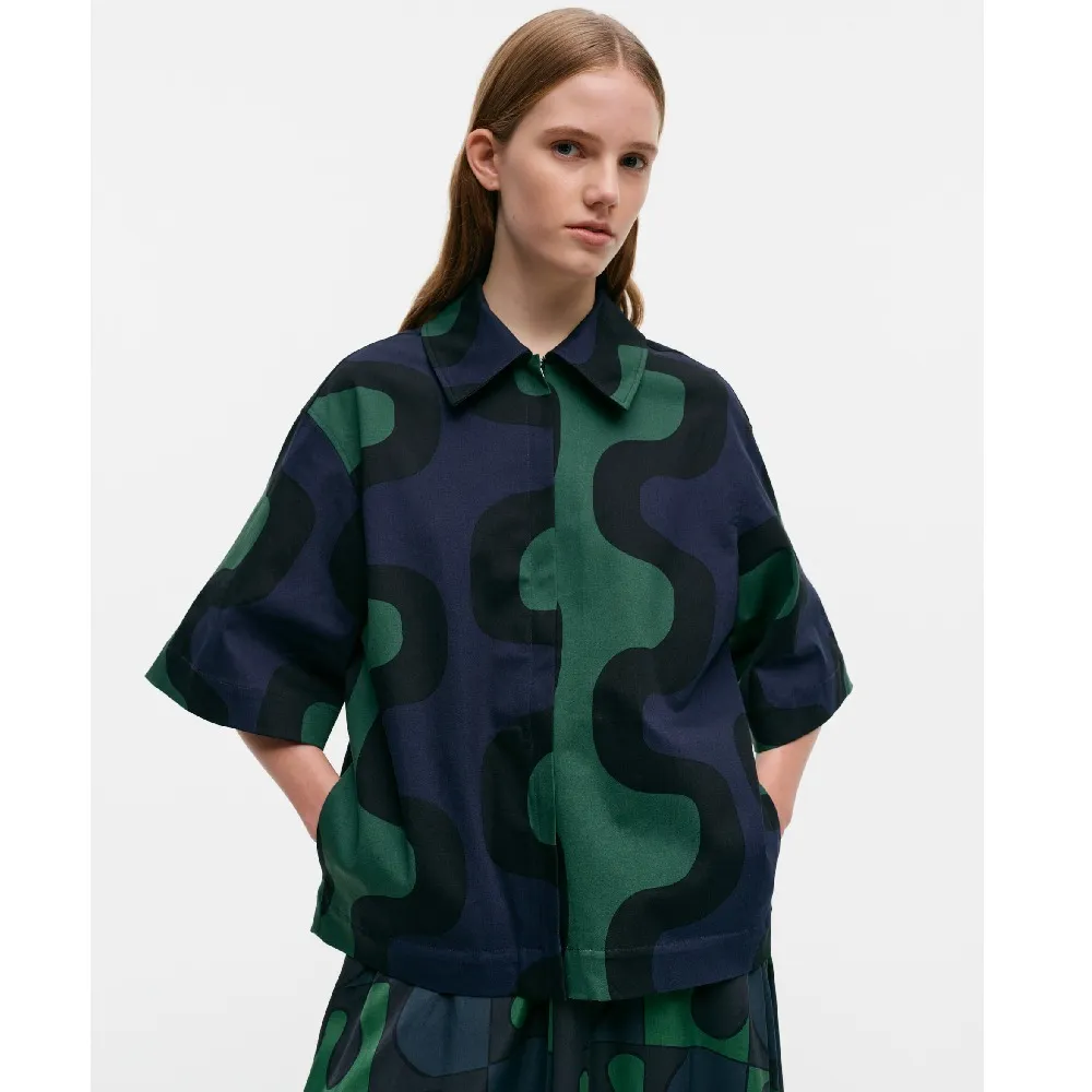 marimekko  |Casual Style Cotton Short Sleeves Office Style Elegant Style