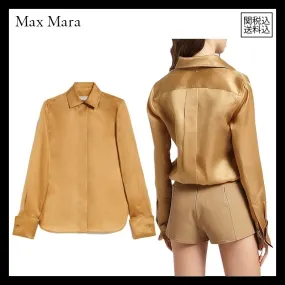 MaxMara  |Casual Style Silk Long Sleeves Plain Office Style