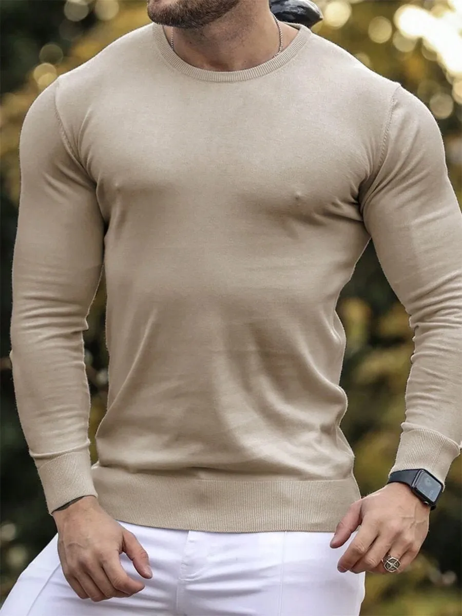 Men's Solid Color Casual Crew Neck Sweater