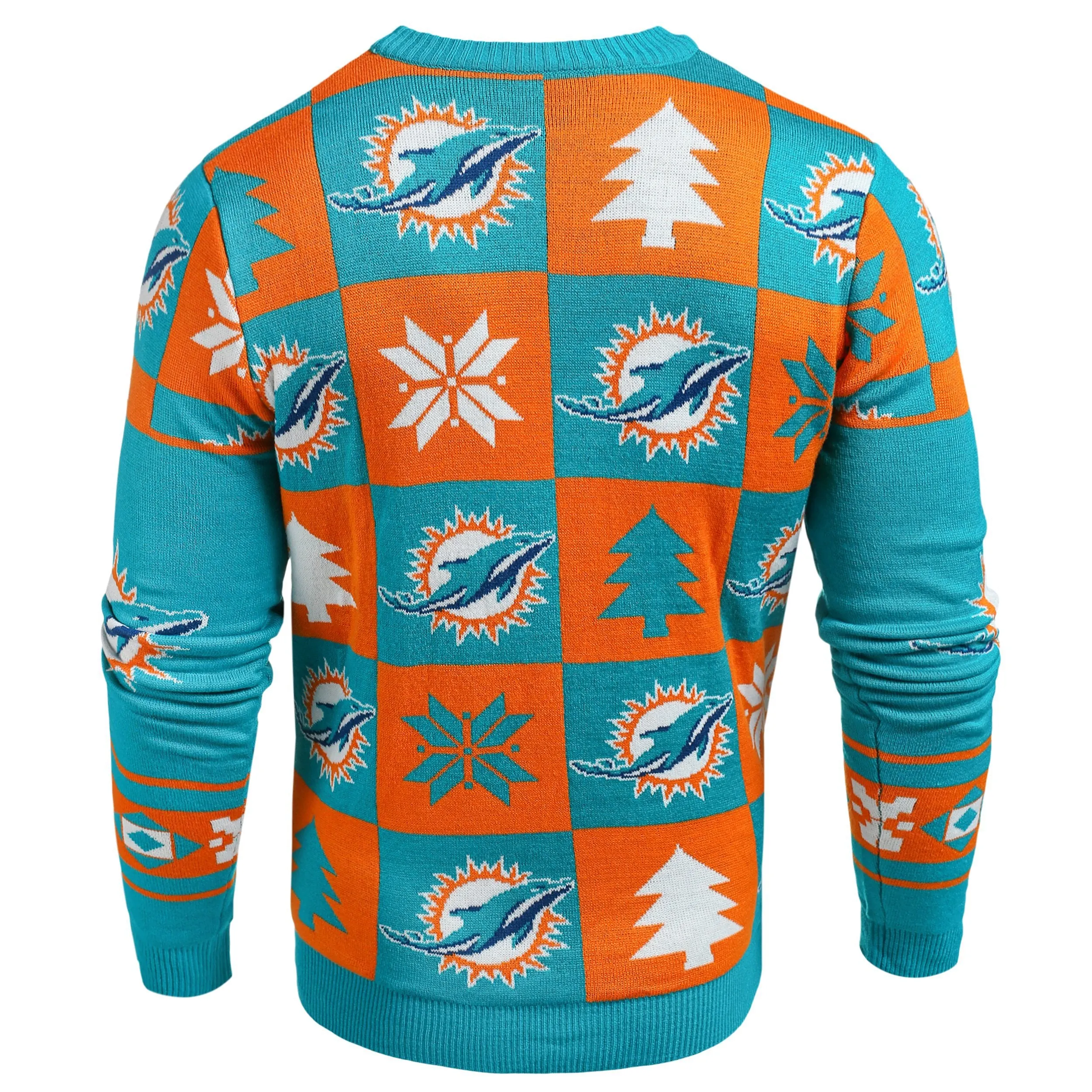 Miami Dolphins NFL Forever Collectibles Aqua & Orange Knit Patches Ugly Sweater