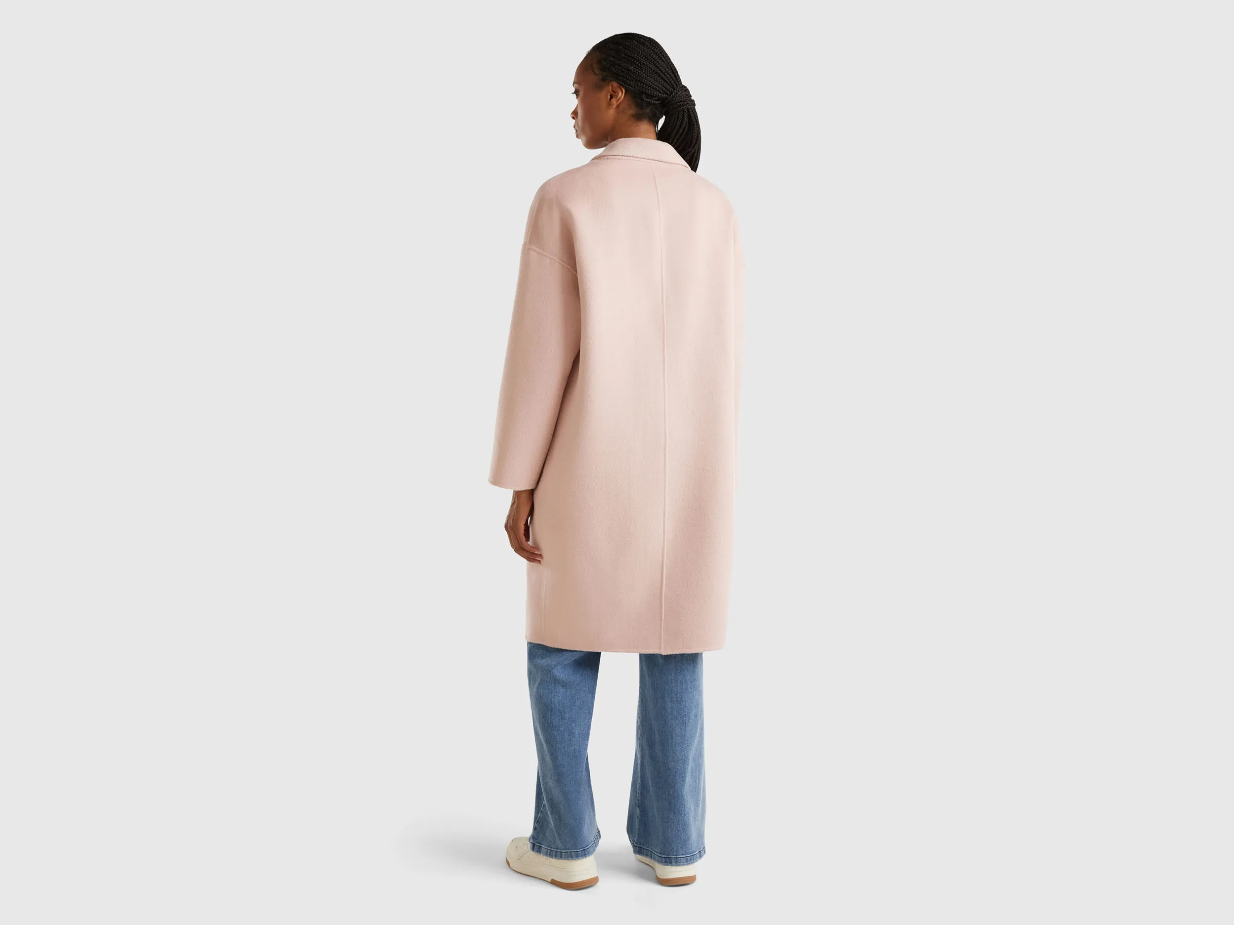 Midi coat in wool blend - Pink | Benetton