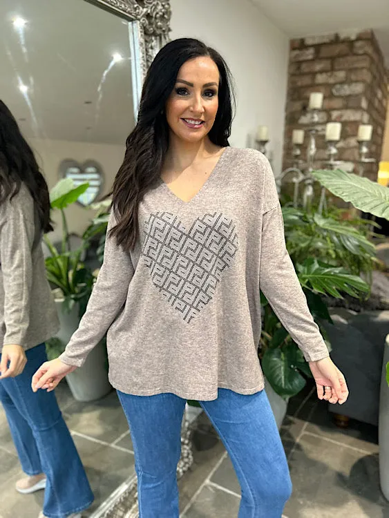 Mocha Diamante Heart Knit Gail