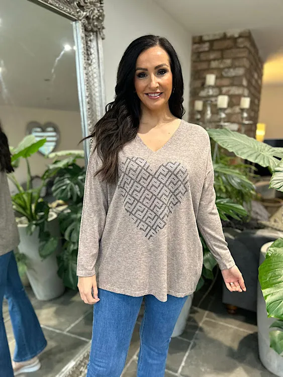 Mocha Diamante Heart Knit Gail