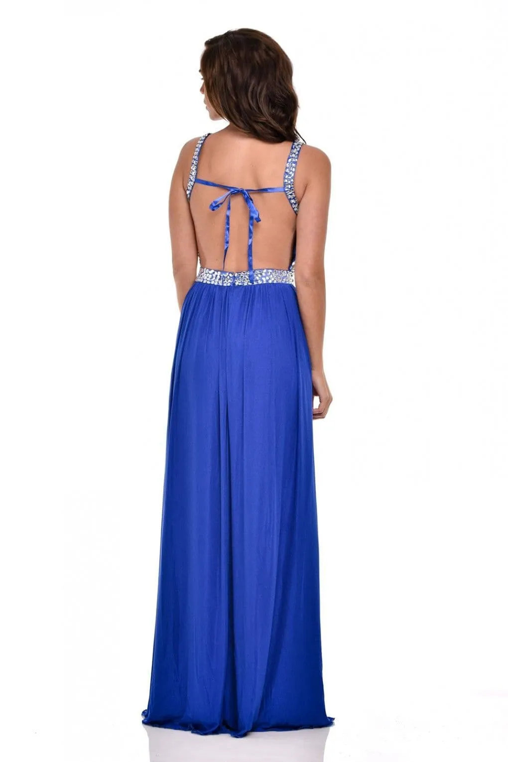 NAZZ COLLECTION NOLA ROYAL BLUE BACKLESS MAXI GRECIAN DRESS