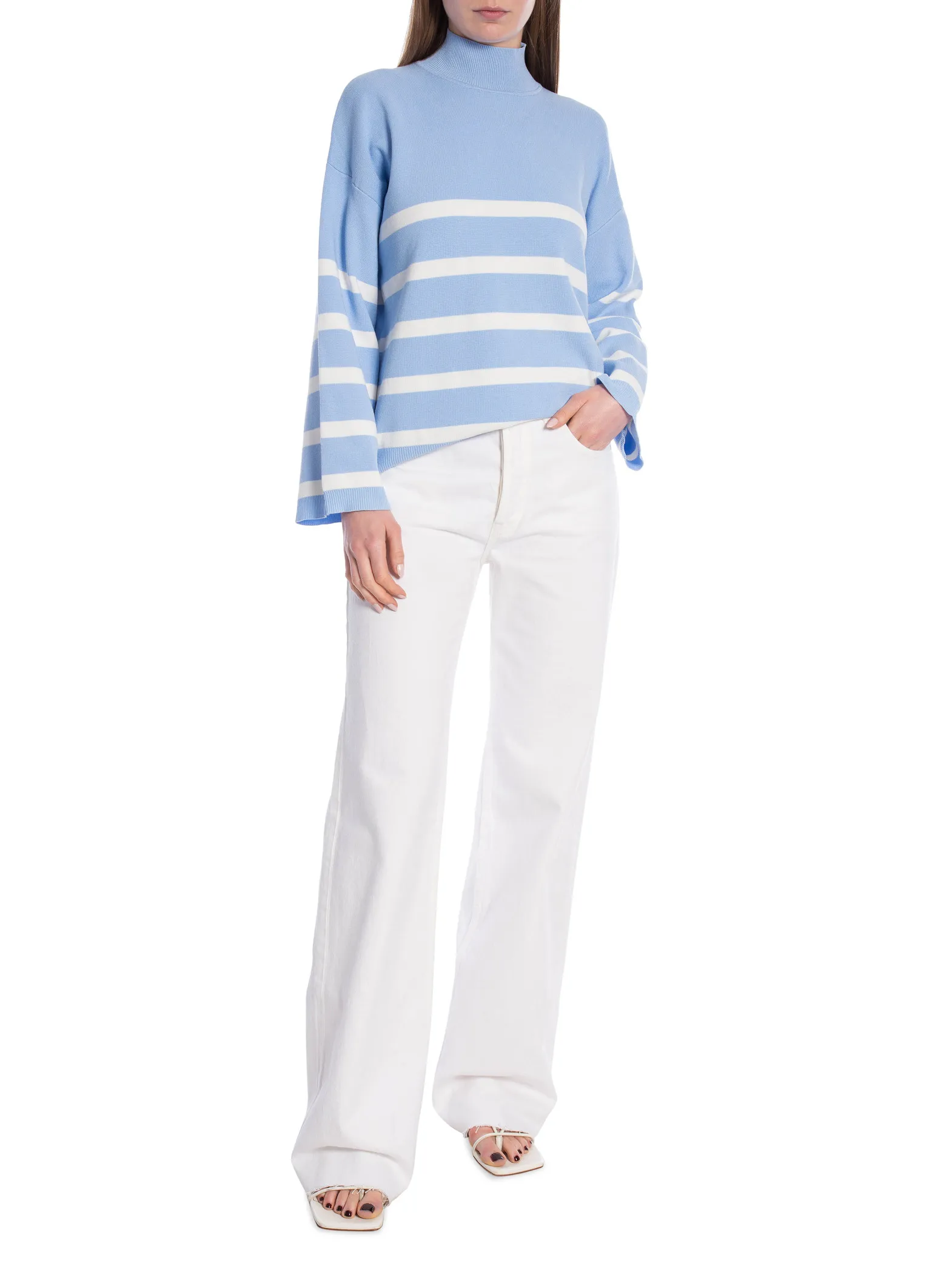 NEO NOIR TRÖJA ENA STRIPE KNIT LIGHT BLUE