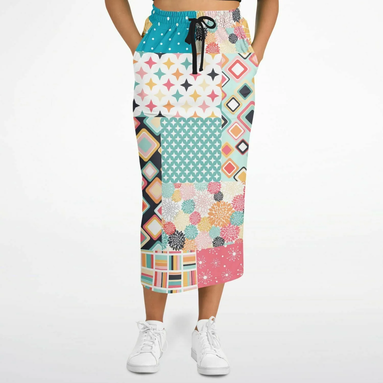 Old Miami Geo Patchwork Eco-Poly Long Pocket Skirt