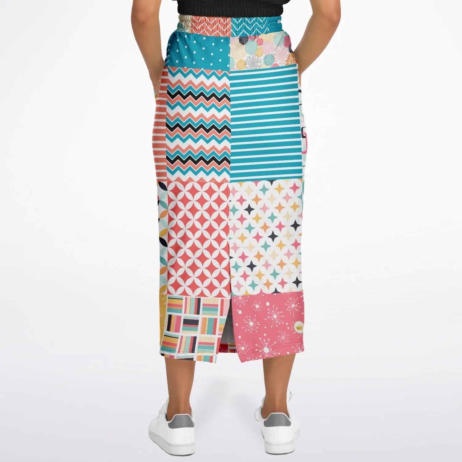 Old Miami Geo Patchwork Eco-Poly Long Pocket Skirt