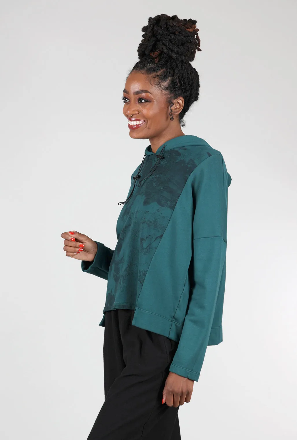 Paneled Boxy Hoodie, Emerald