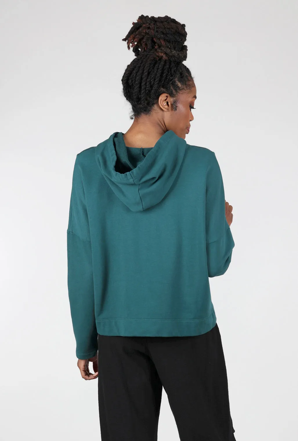 Paneled Boxy Hoodie, Emerald