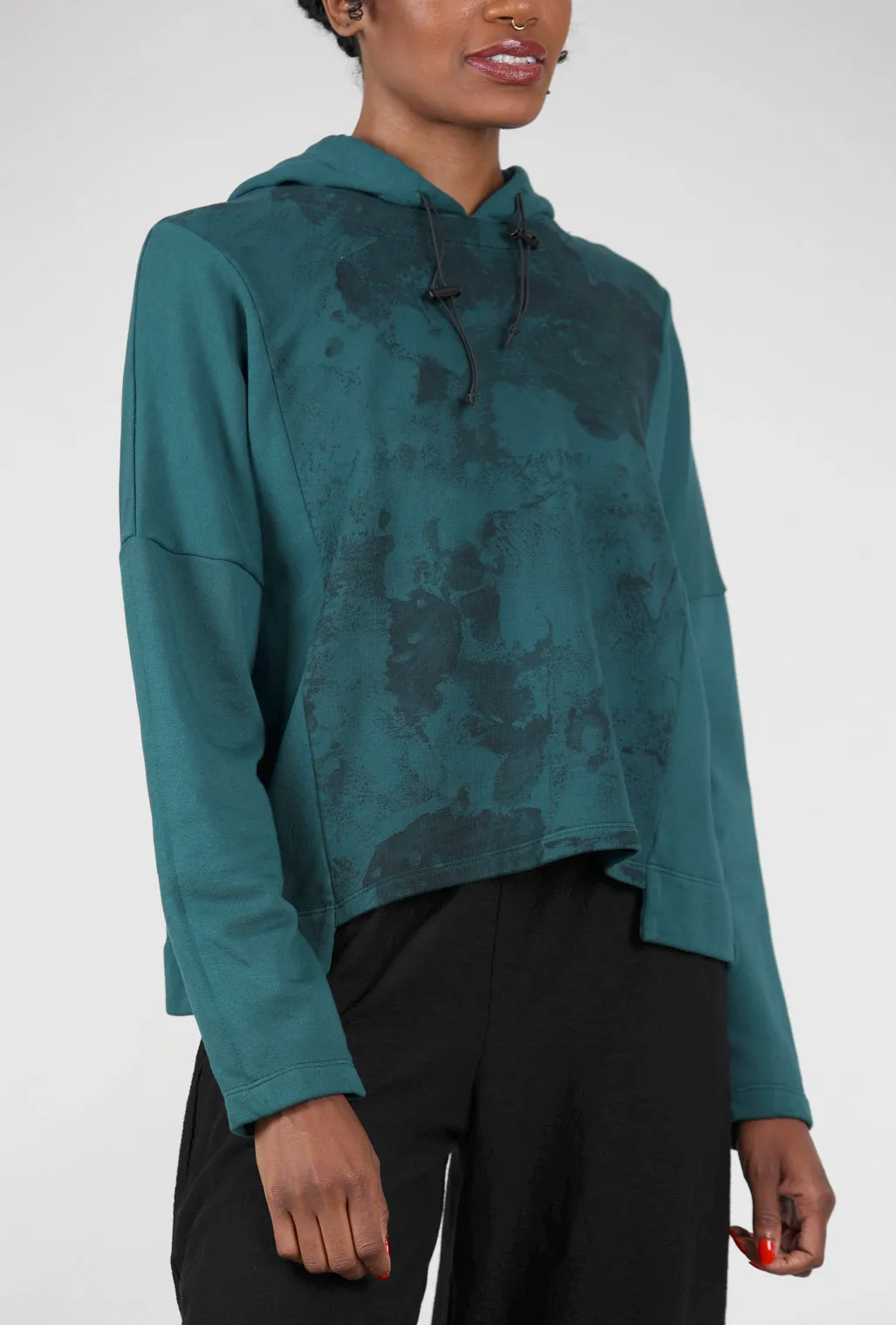 Paneled Boxy Hoodie, Emerald