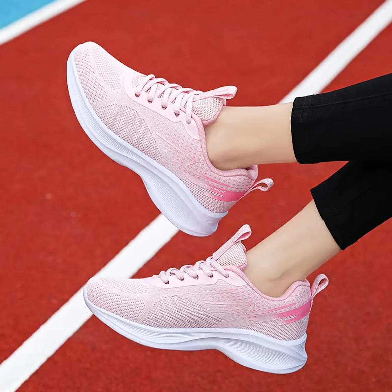 Pink flyknit pattern stripe & print shoe sneaker