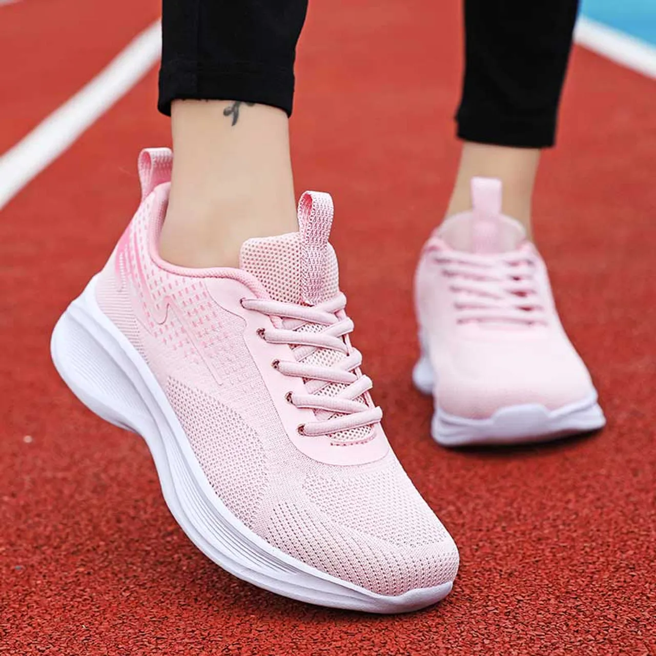 Pink flyknit pattern stripe & print shoe sneaker