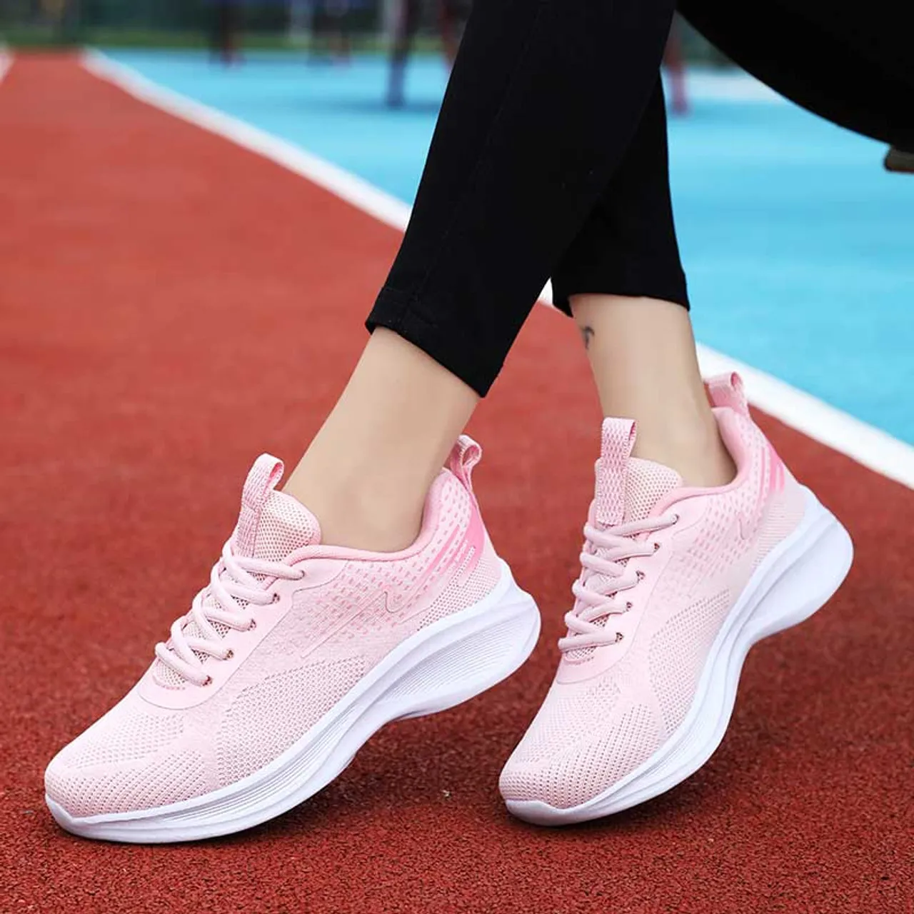 Pink flyknit pattern stripe & print shoe sneaker