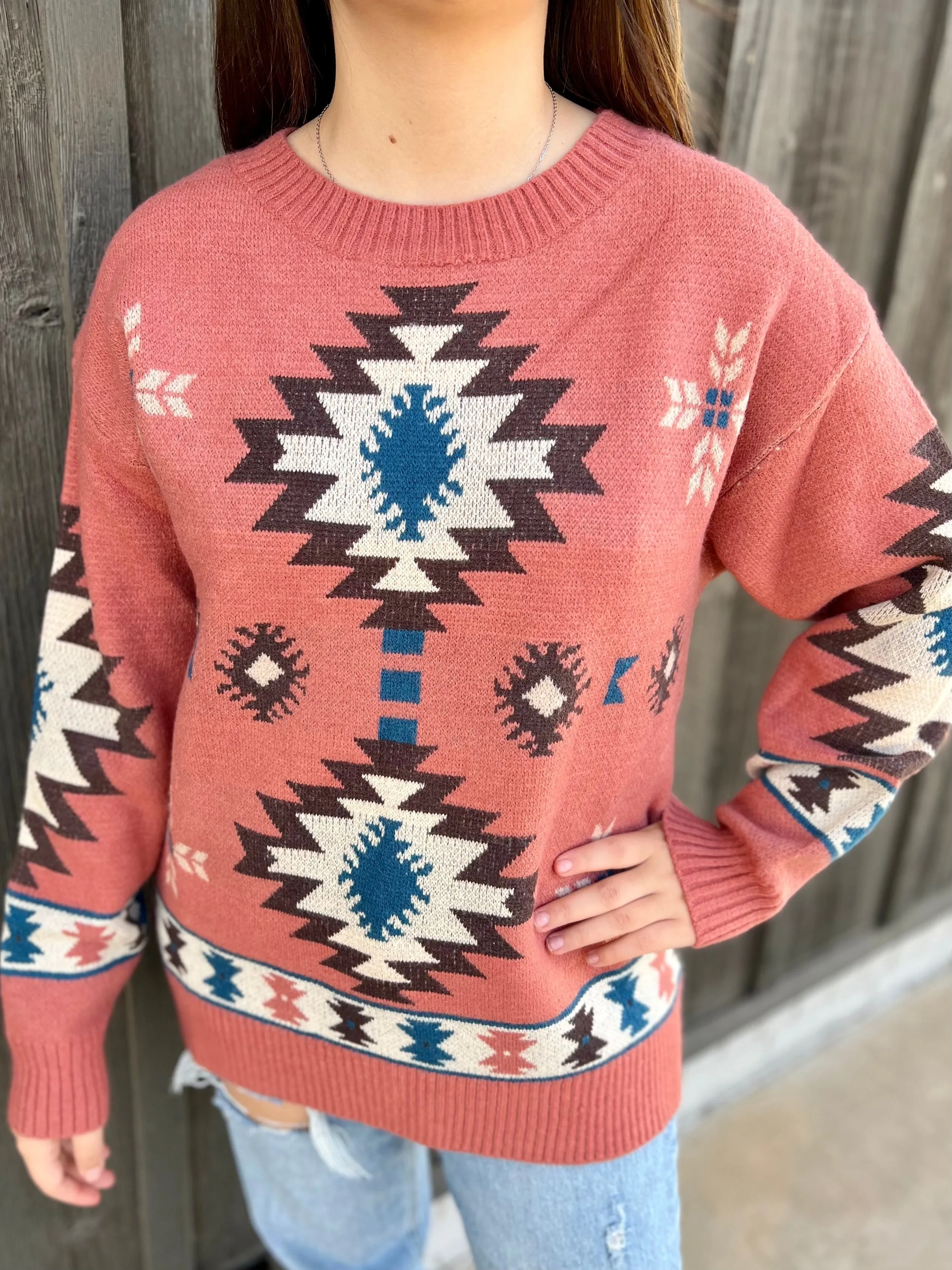 PLUS Pink Southwestern Haze Sweater