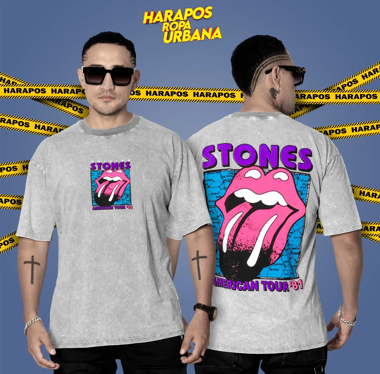 Polera Rose London oversize rolling stones ploma taidai