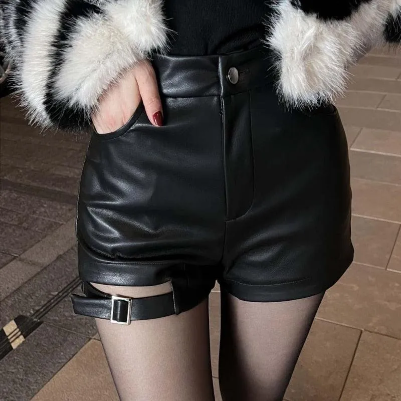 PU Leather Short Skirt Sexy Split Slim High Waisted A-line Mini Skirt