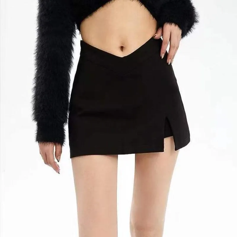 PU Leather Short Skirt Sexy Split Slim High Waisted A-line Mini Skirt