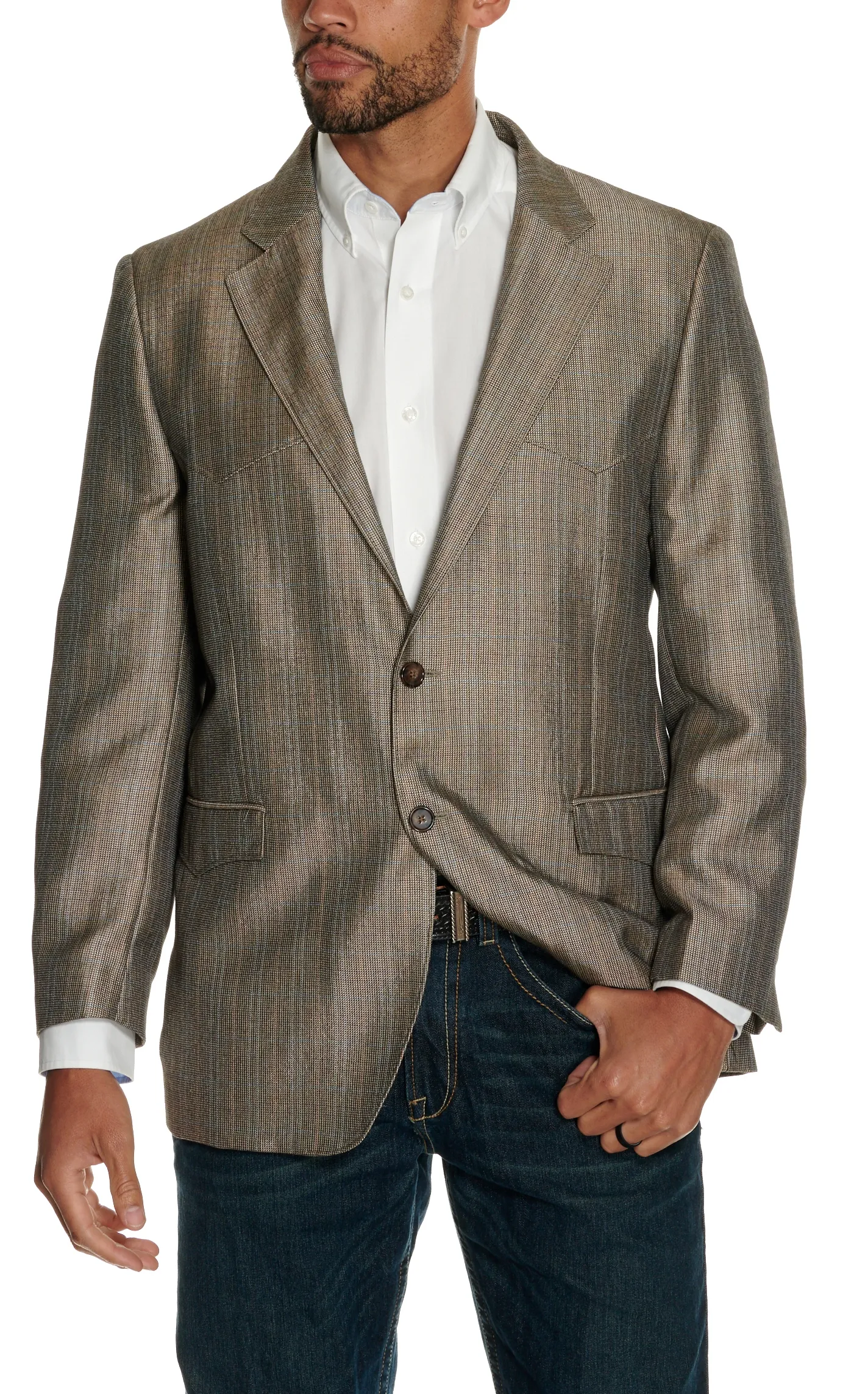 Red Sky Men's Tan Micro Plaid Western Sport Coat - Big & Tall