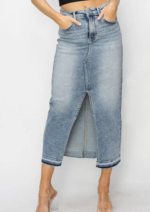 Risen Denim High Rise Open Skirt