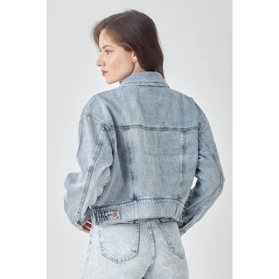 RISEN Full Size Button Down Cropped Denim Jacket