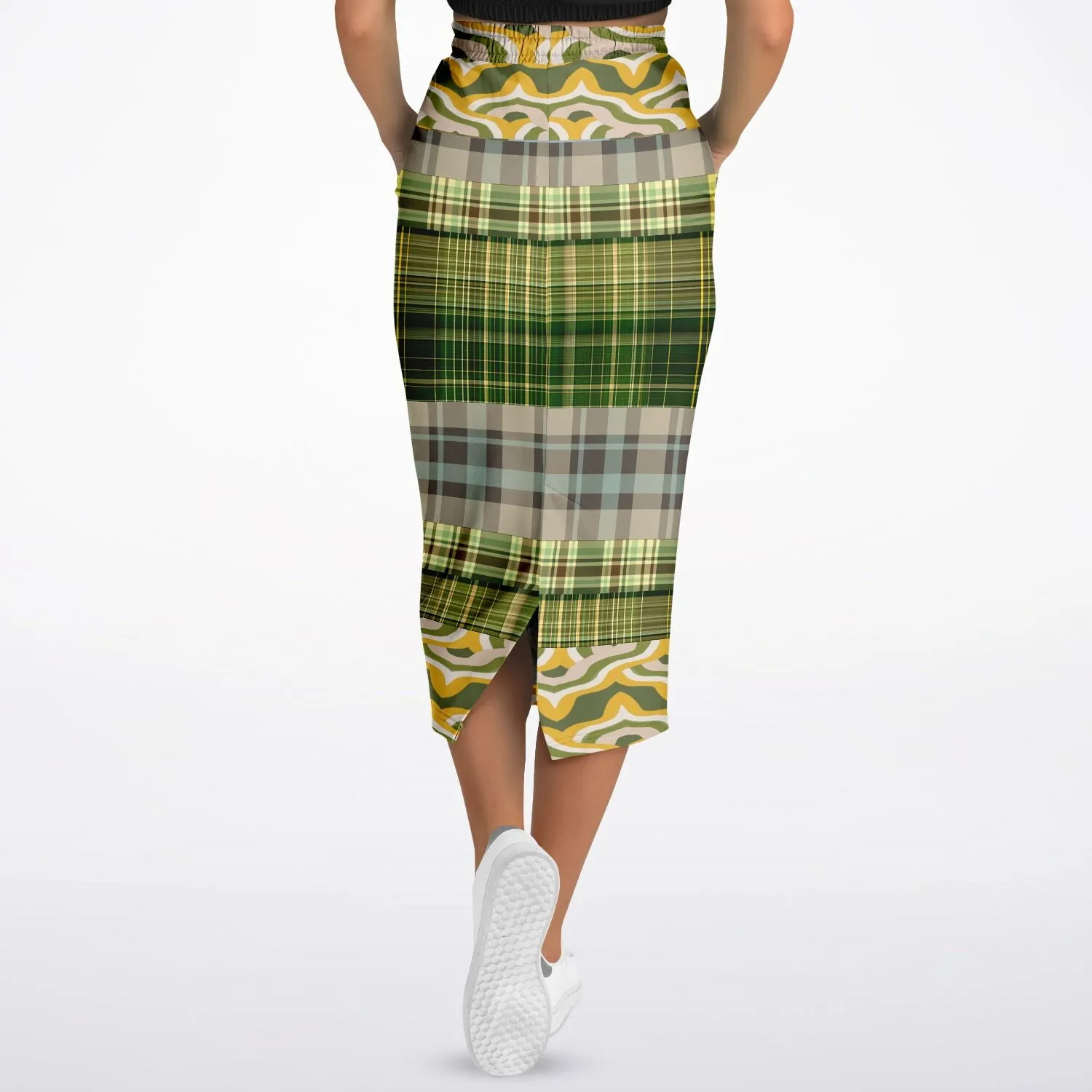 Rolling Green Plaid Eco-Poly Long Pocket Skirt