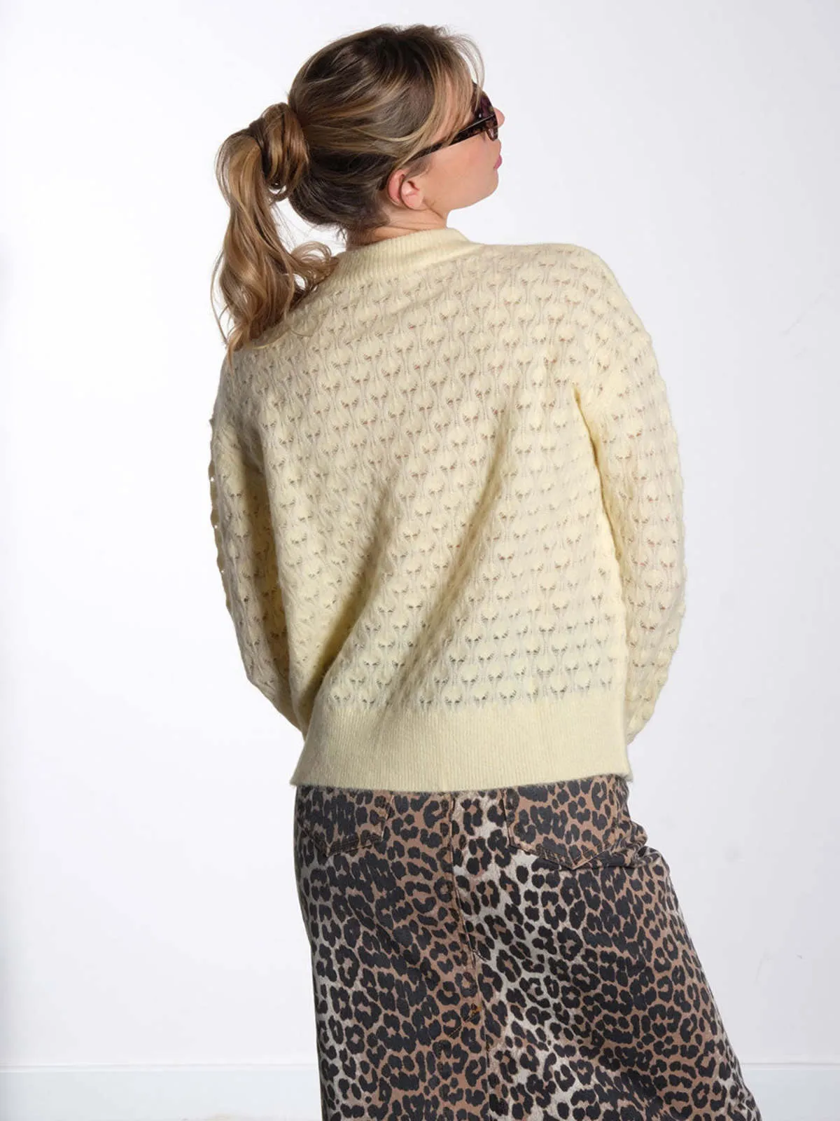 Saanour Pointelle Sweater - Yellow