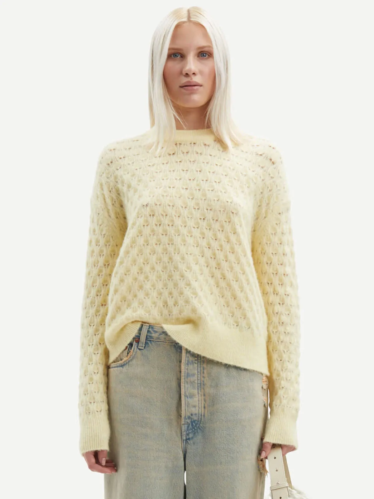 Saanour Pointelle Sweater - Yellow