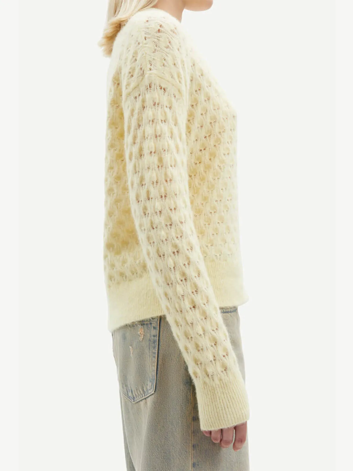 Saanour Pointelle Sweater - Yellow