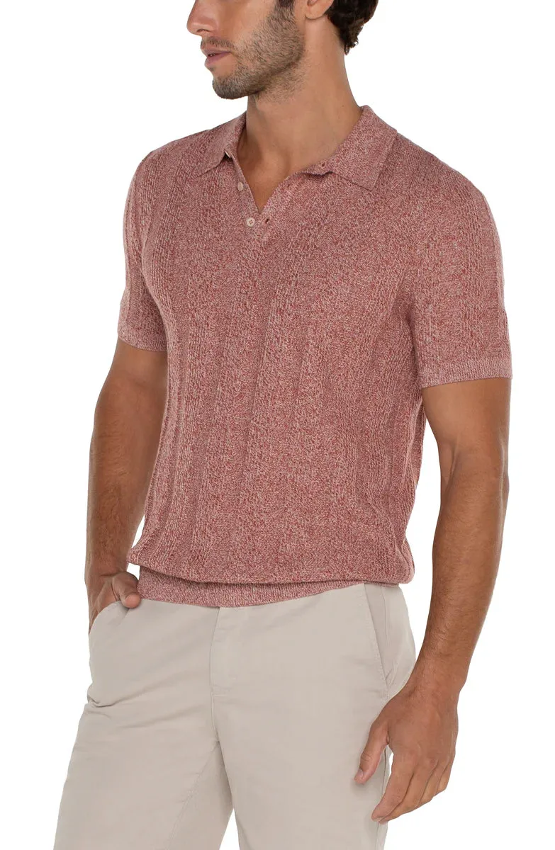 Short Sleeve Sweater Knit Polo in Nantucket Red Multi