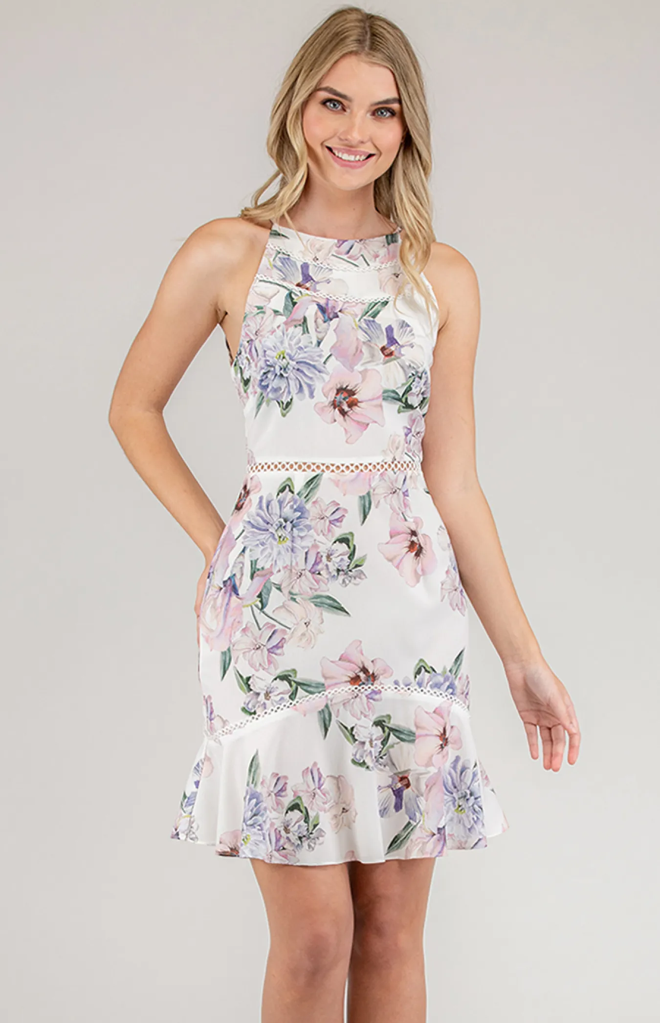 Sleeveless Floral Dress with Trim Detail (SDR381A) 