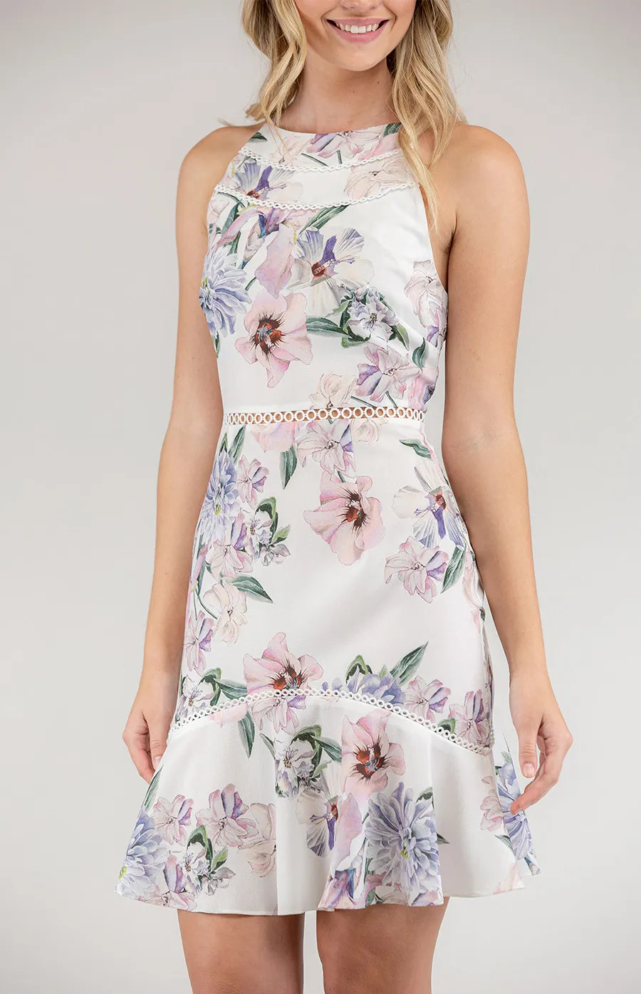 Sleeveless Floral Dress with Trim Detail (SDR381A) 