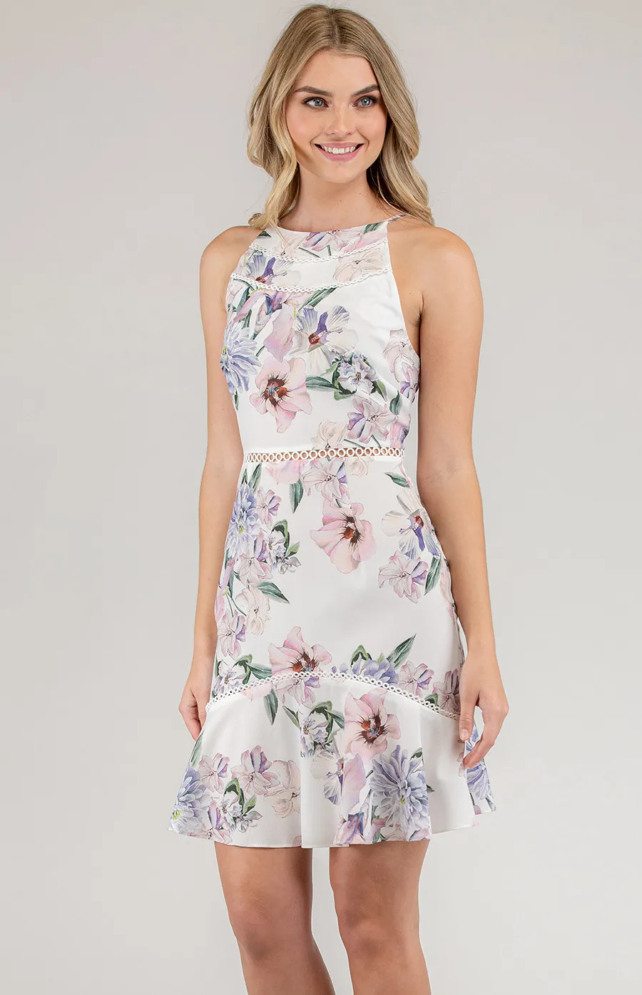 Sleeveless Floral Dress with Trim Detail (SDR381A) 