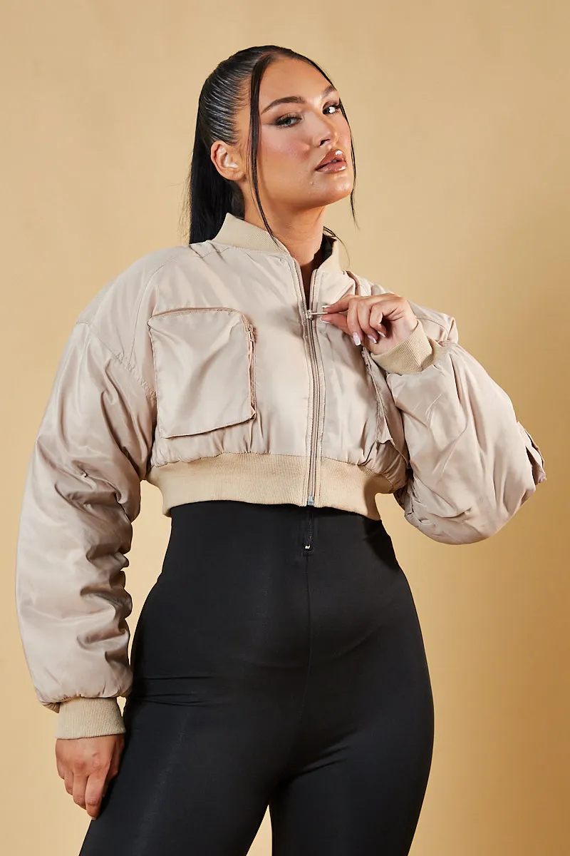 Stone Pocket Detail Cropped Bomber Jacket - Reagan