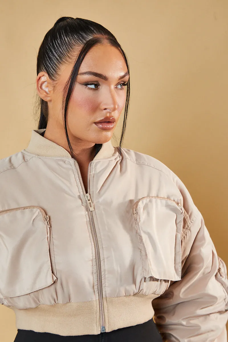 Stone Pocket Detail Cropped Bomber Jacket - Reagan