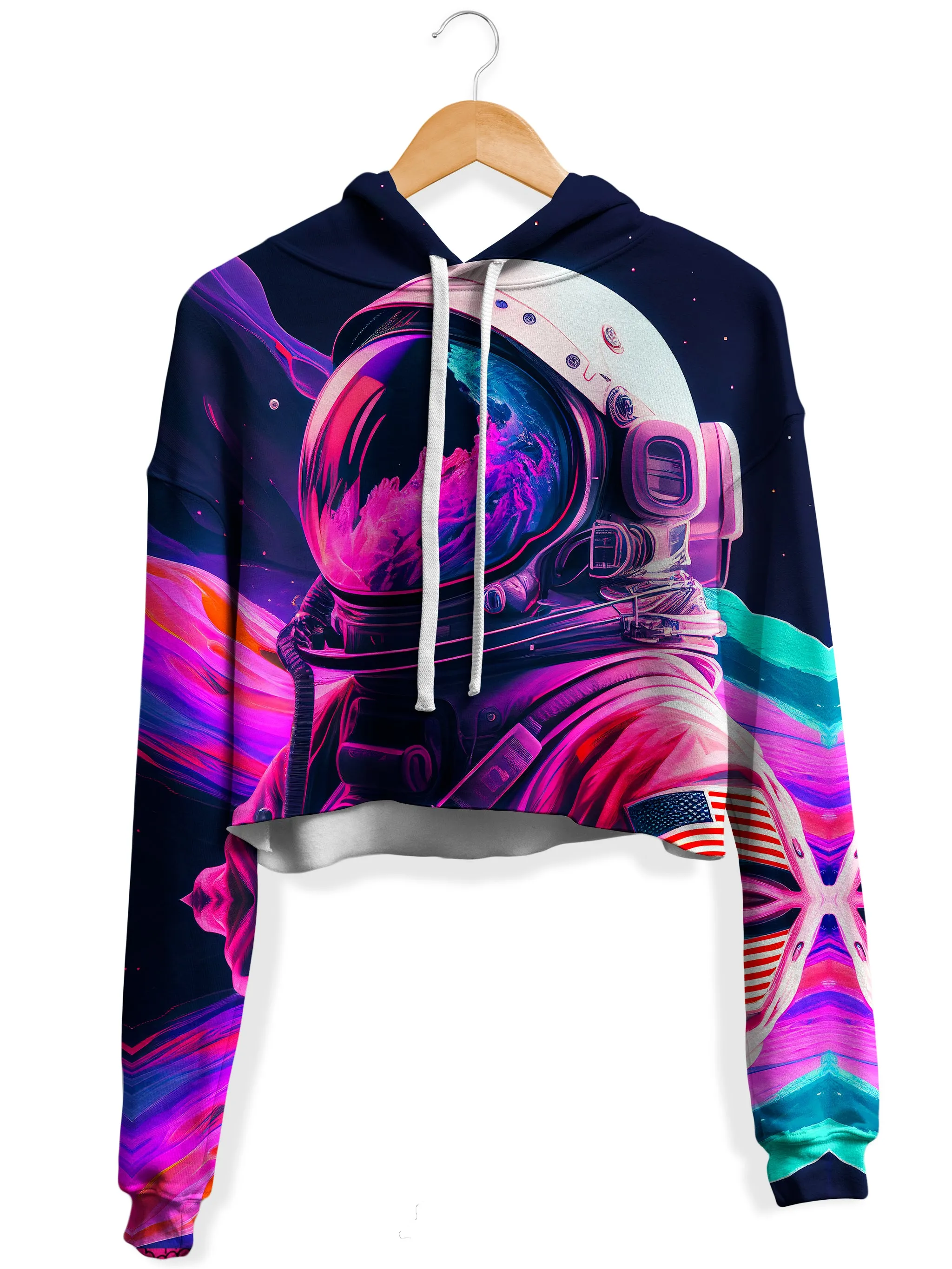 Synthwave Astronaut Fleece Crop Hoodie