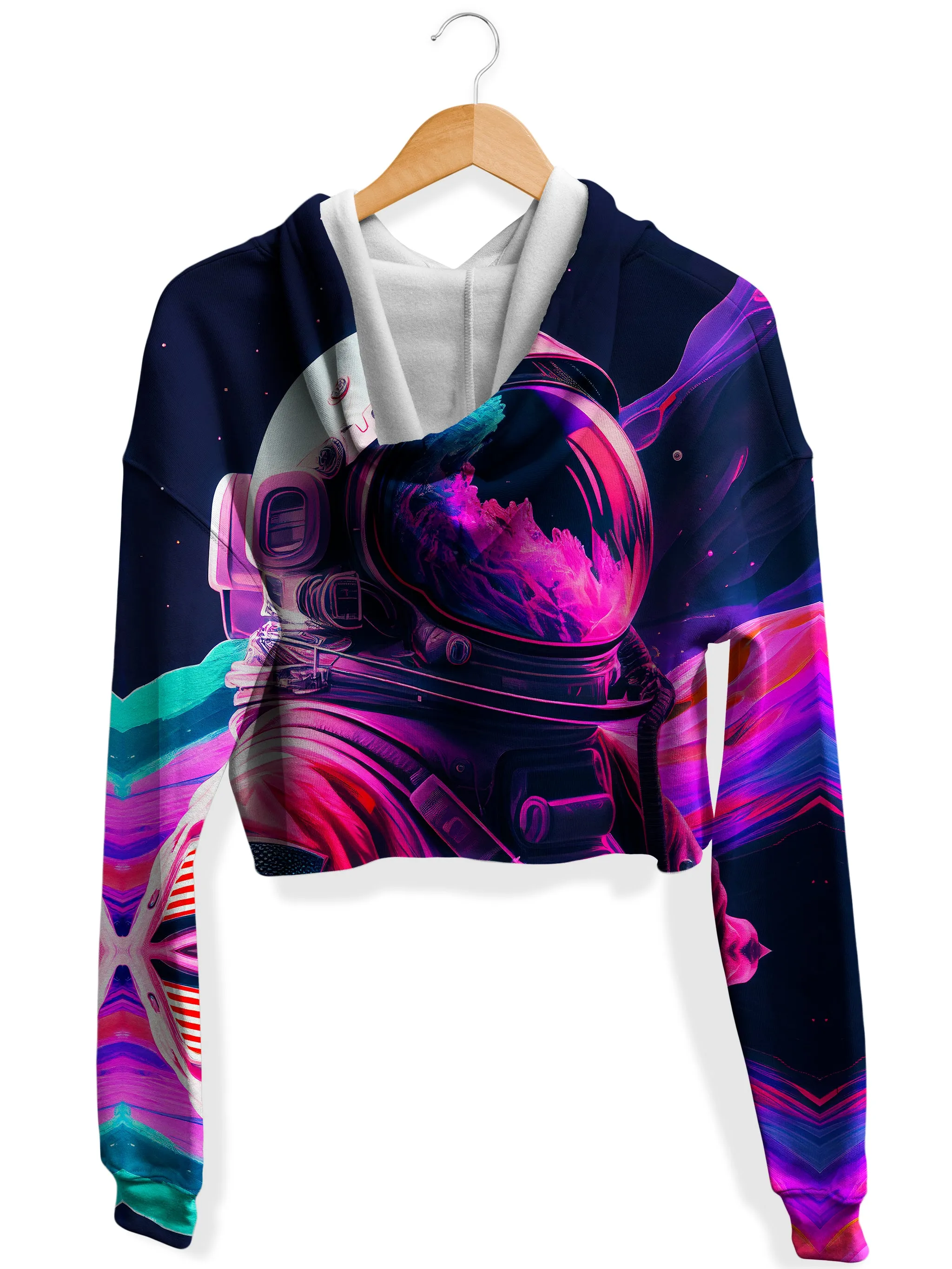 Synthwave Astronaut Fleece Crop Hoodie