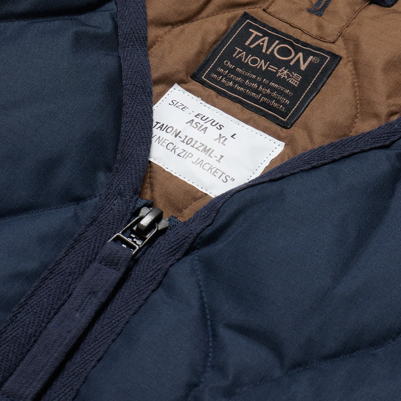 Taion Military Zip V Neck Down Jacket Dark Navy