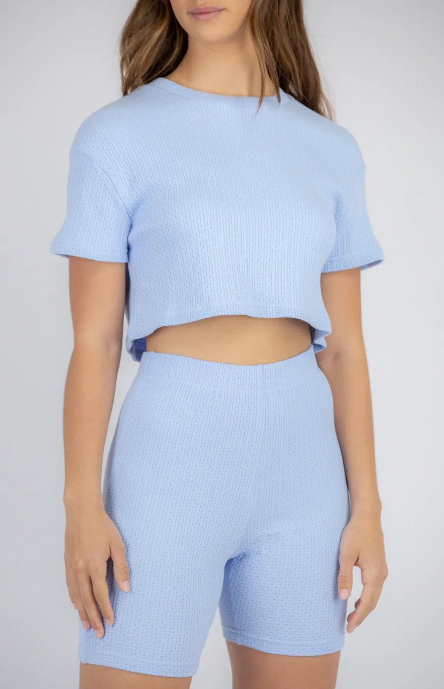 Textured Set with Crop Top and Shorts (SSE359A)