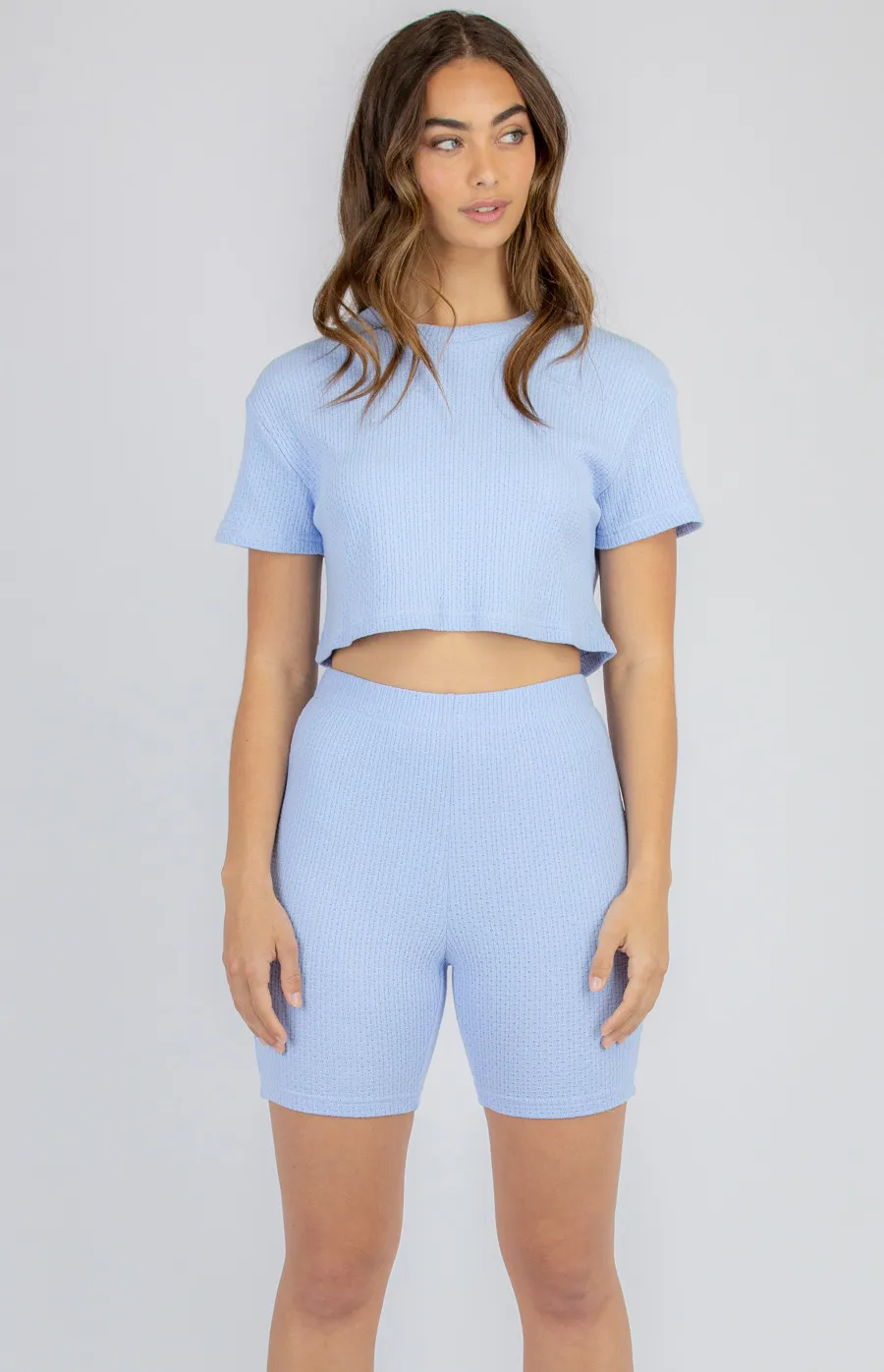 Textured Set with Crop Top and Shorts (SSE359A)