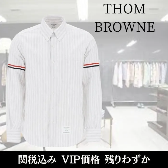 THOM BROWNE  |Stripes Street Style Long Sleeves Logo Designers Shirts