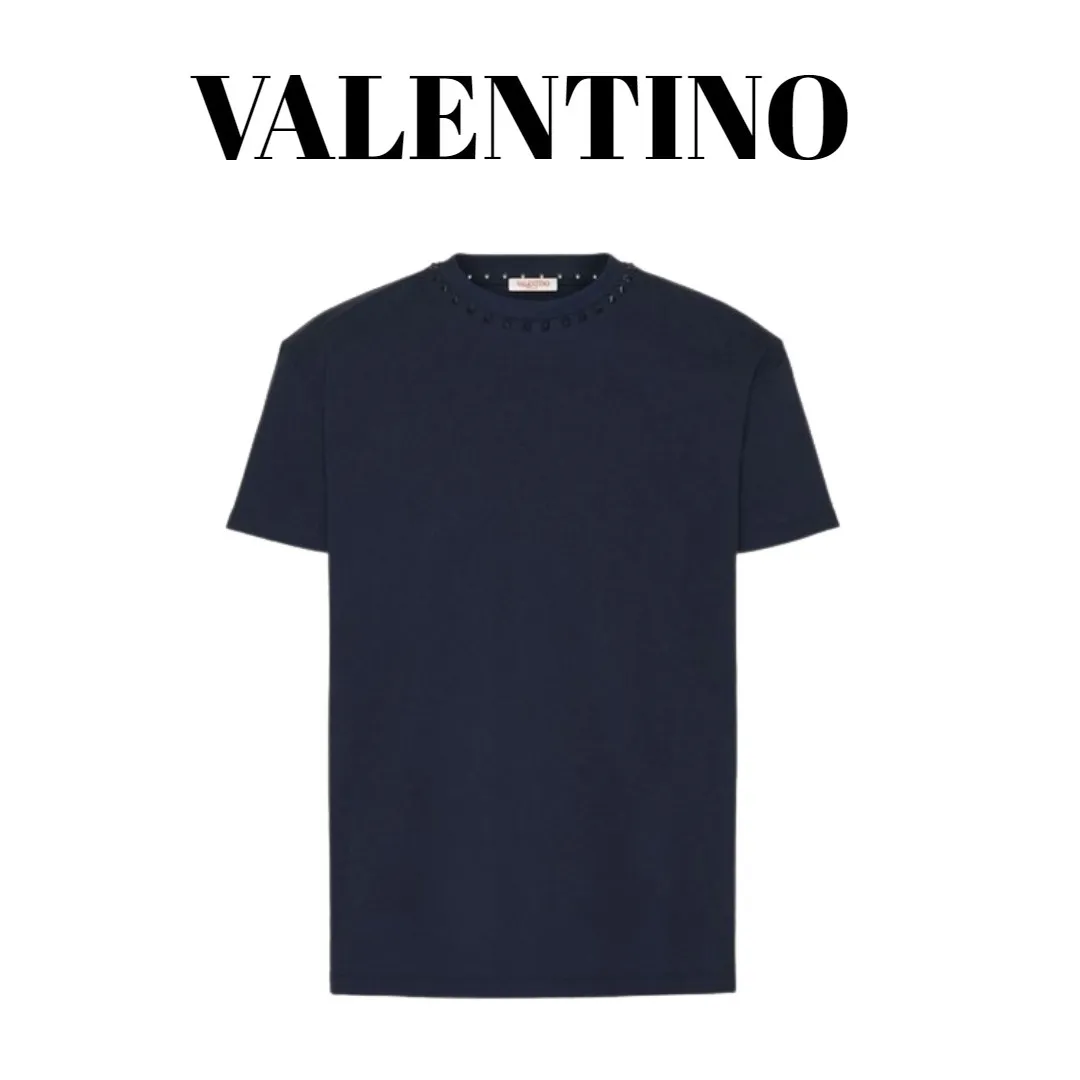 VALENTINO  |Crew Neck Plain Cotton Short Sleeves Luxury