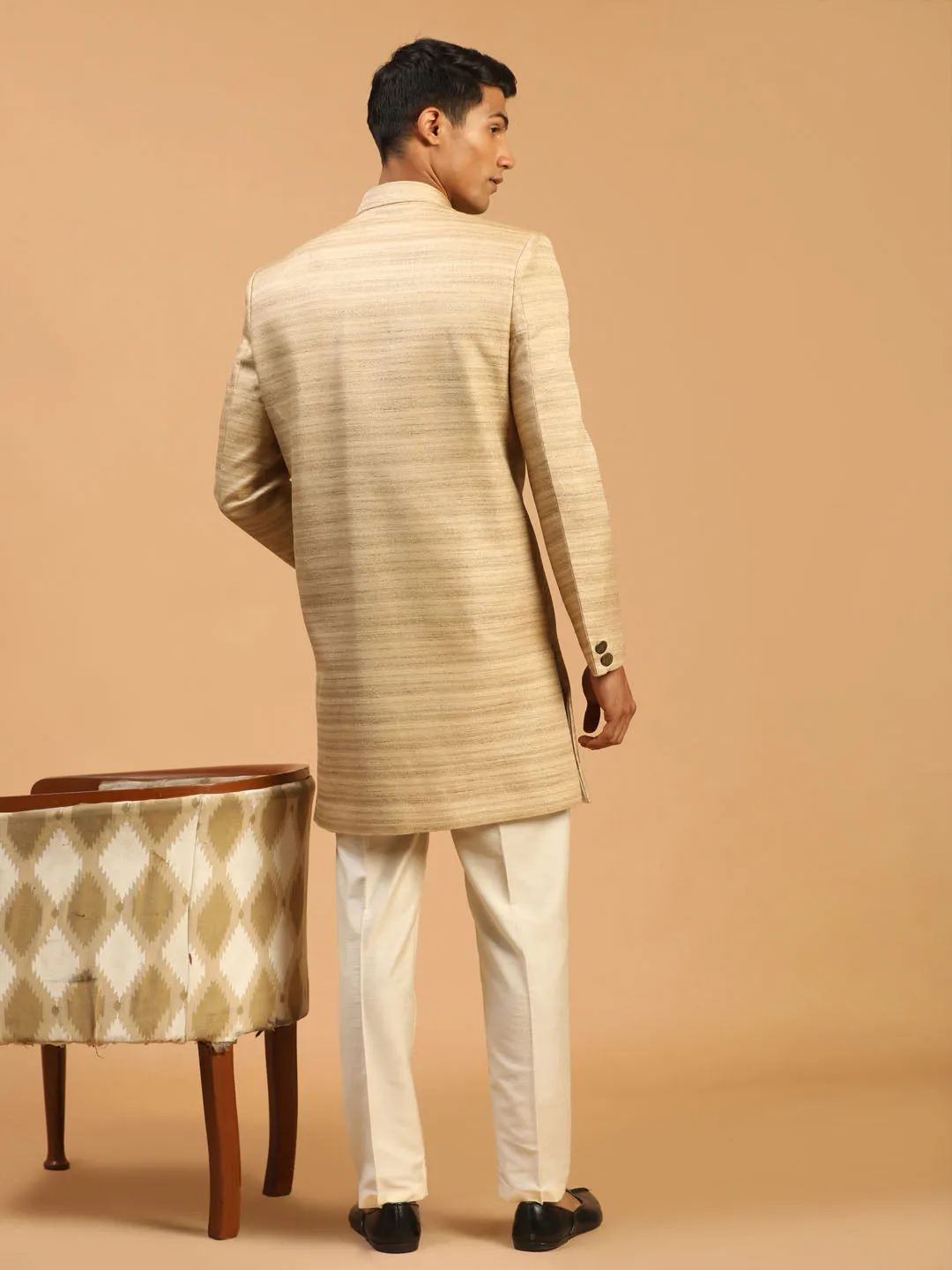 VASTRAMAY Men's Beige Sherwani Set