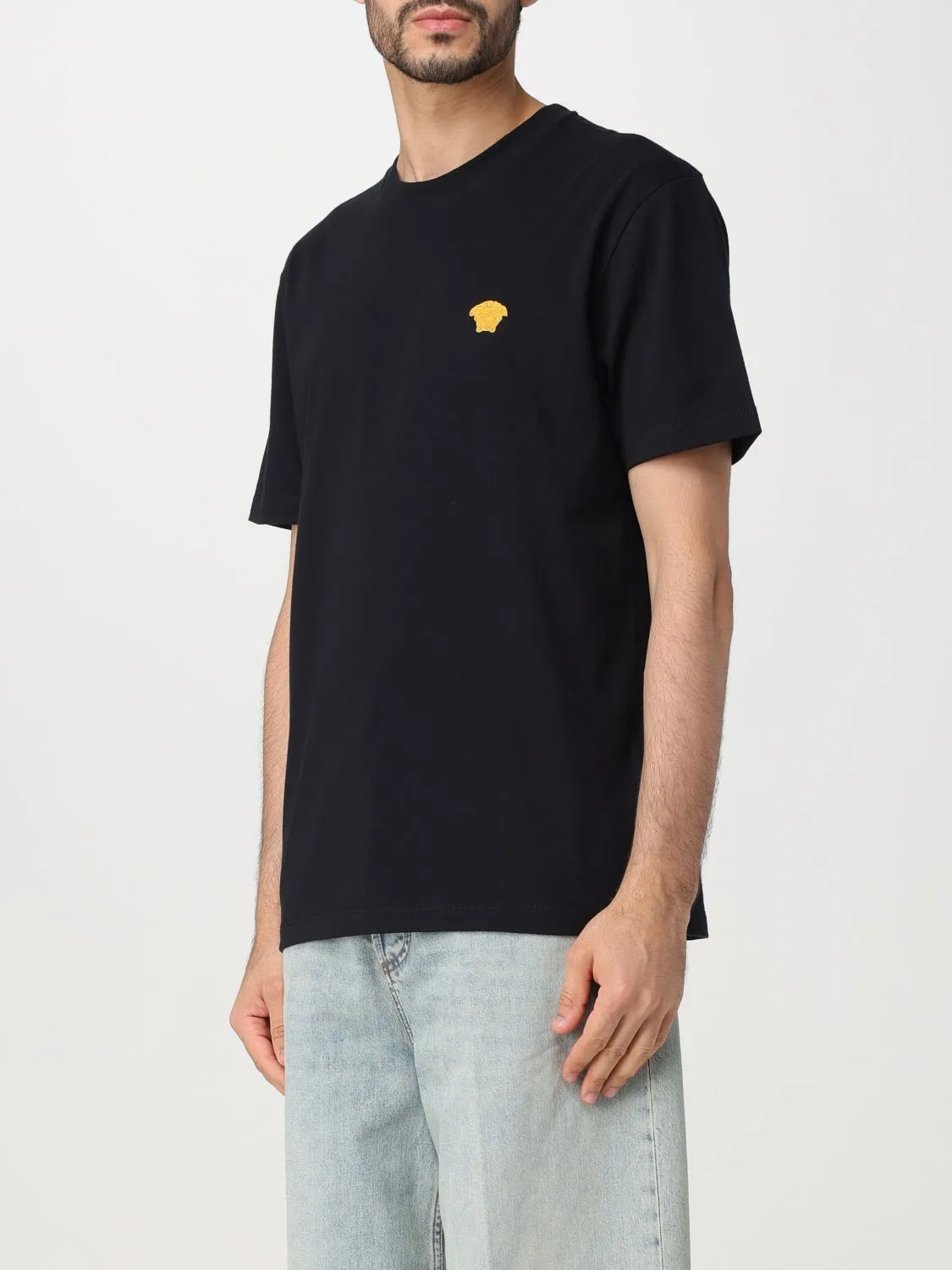 VERSACE  |Crew Neck Plain Cotton Short Sleeves Logo Luxury