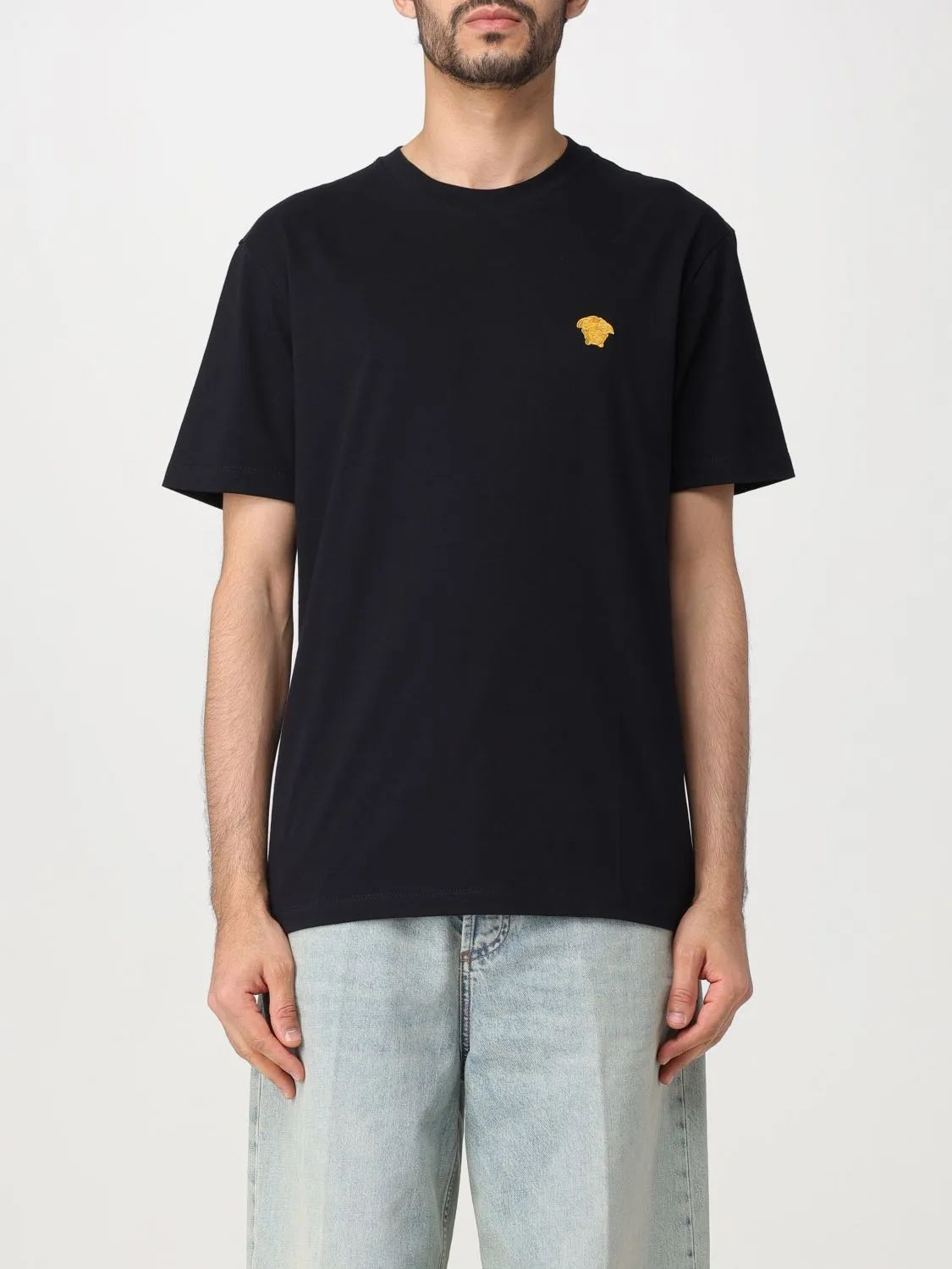 VERSACE  |Crew Neck Plain Cotton Short Sleeves Logo Luxury