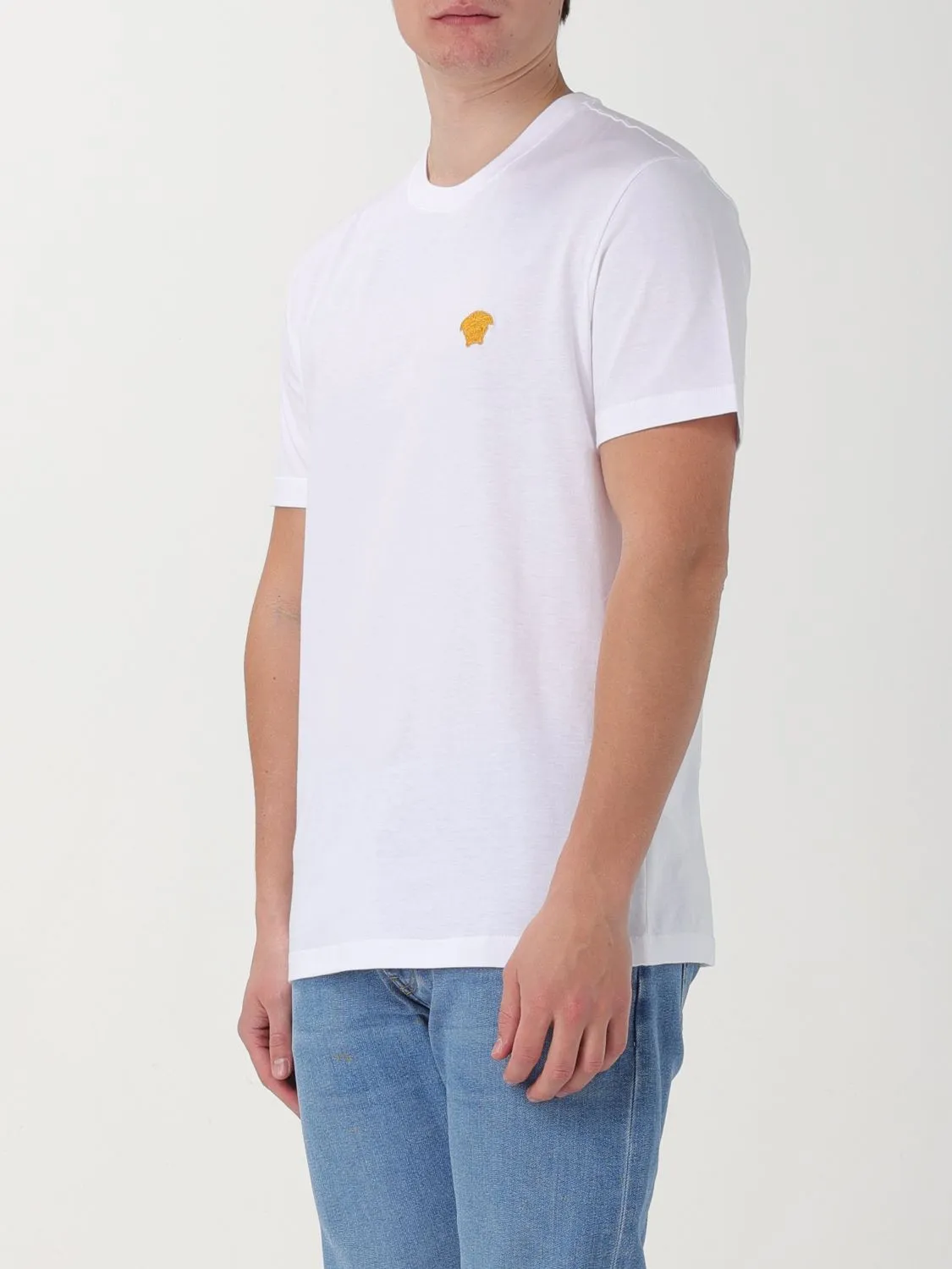 VERSACE  |Crew Neck Plain Cotton Short Sleeves Logo Luxury