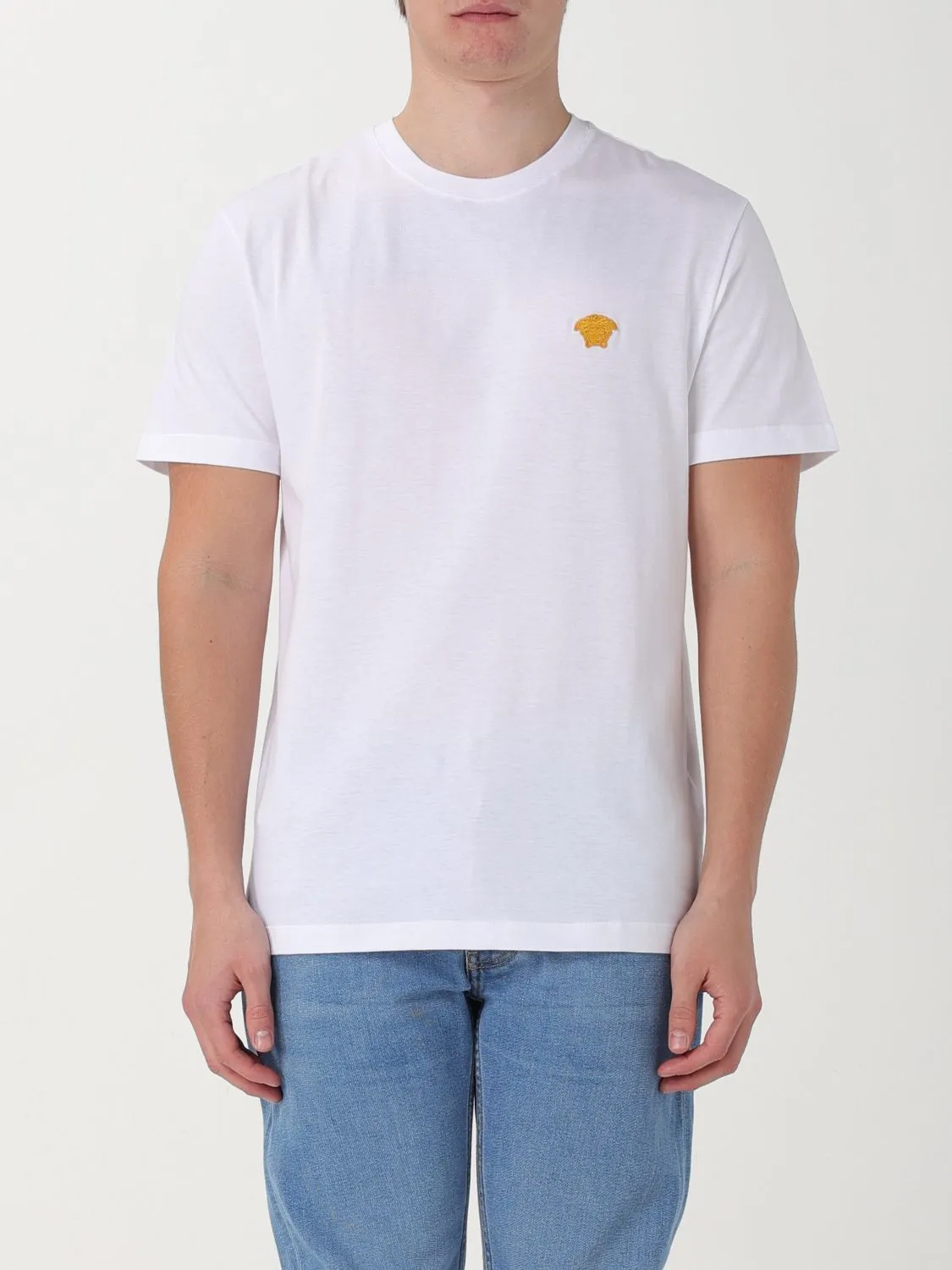 VERSACE  |Crew Neck Plain Cotton Short Sleeves Logo Luxury