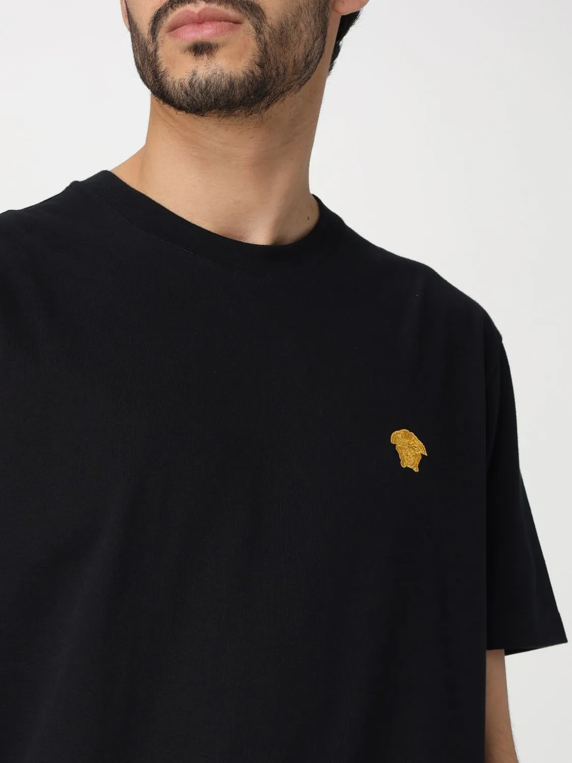 VERSACE  |Crew Neck Plain Cotton Short Sleeves Logo Luxury