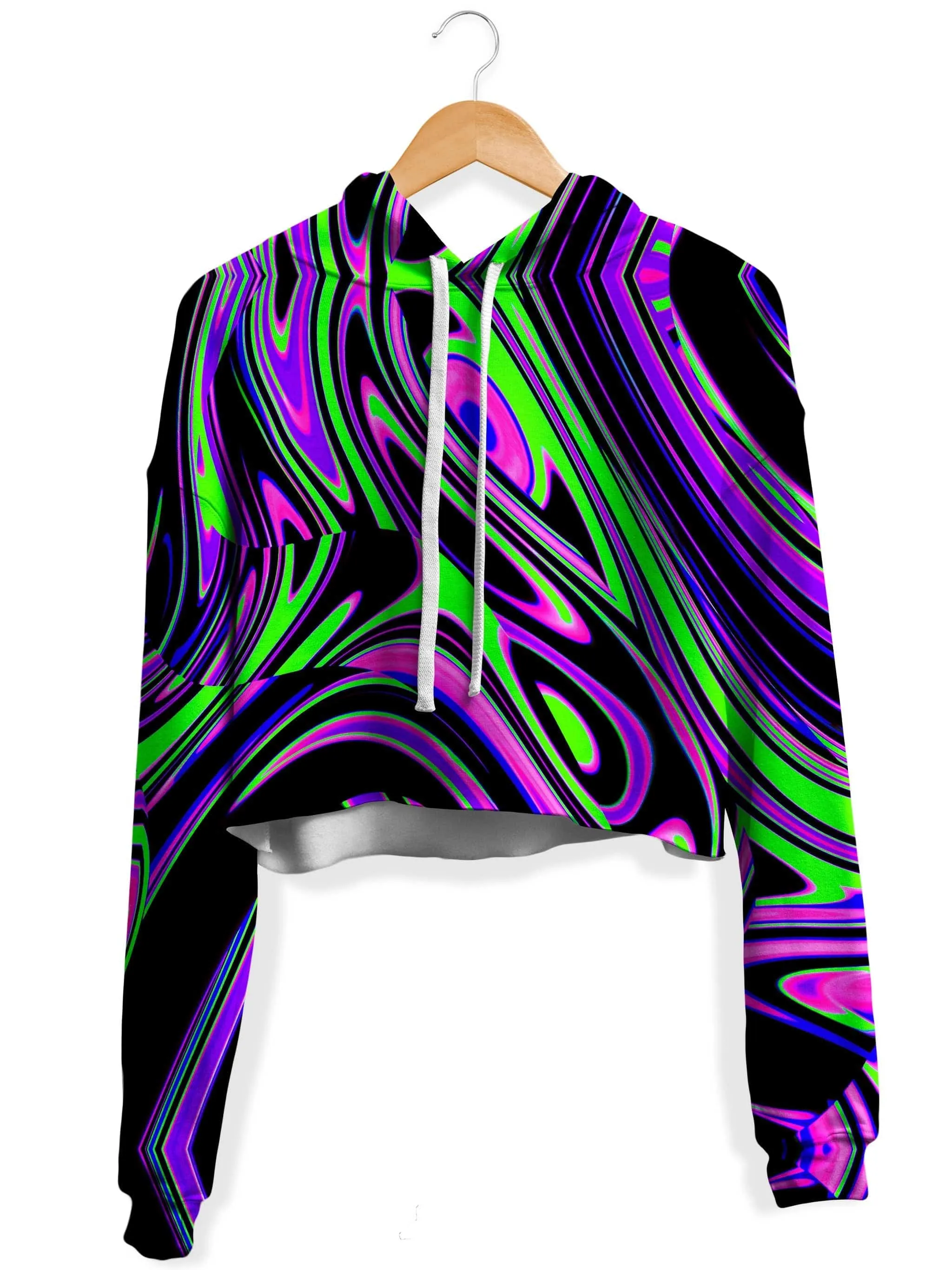 Violet and Lime Blackout Drip Fleece Crop Hoodie